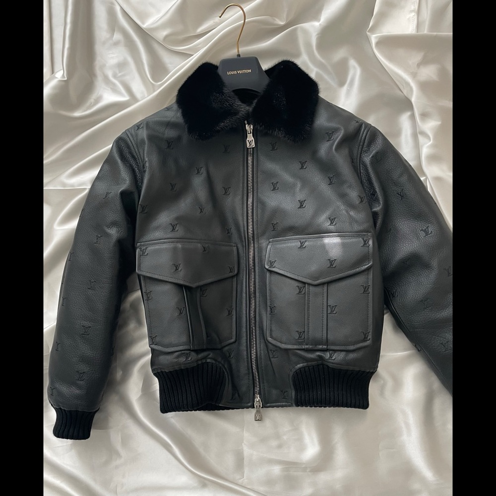 Louis Vuitton Leather Aviator Mink Collar Jacket